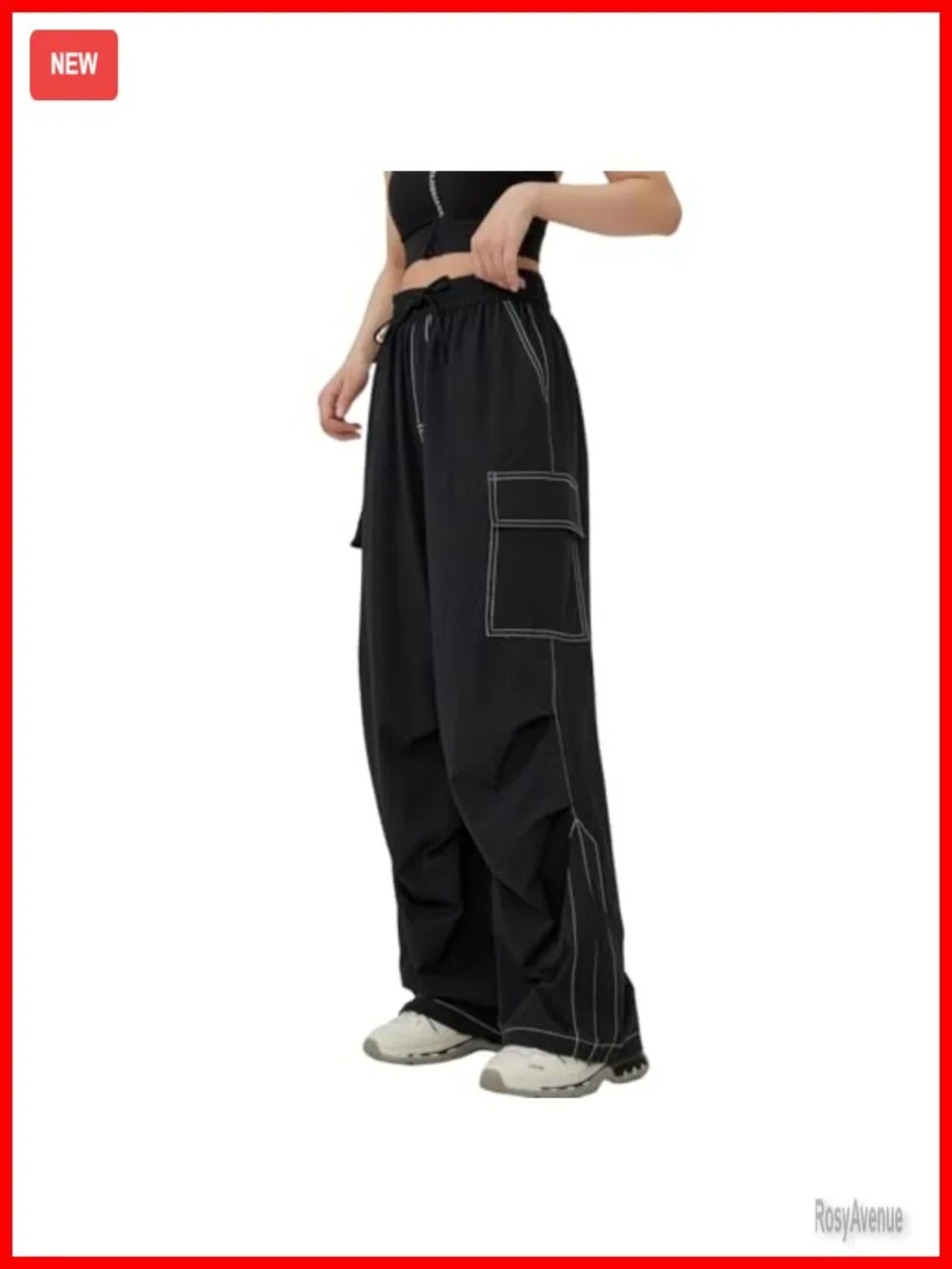 High Waisted Baggy Cargo Pants Y2K Parachute Pants Wide Leg Joggers Streetwear - Picture 7 of 7